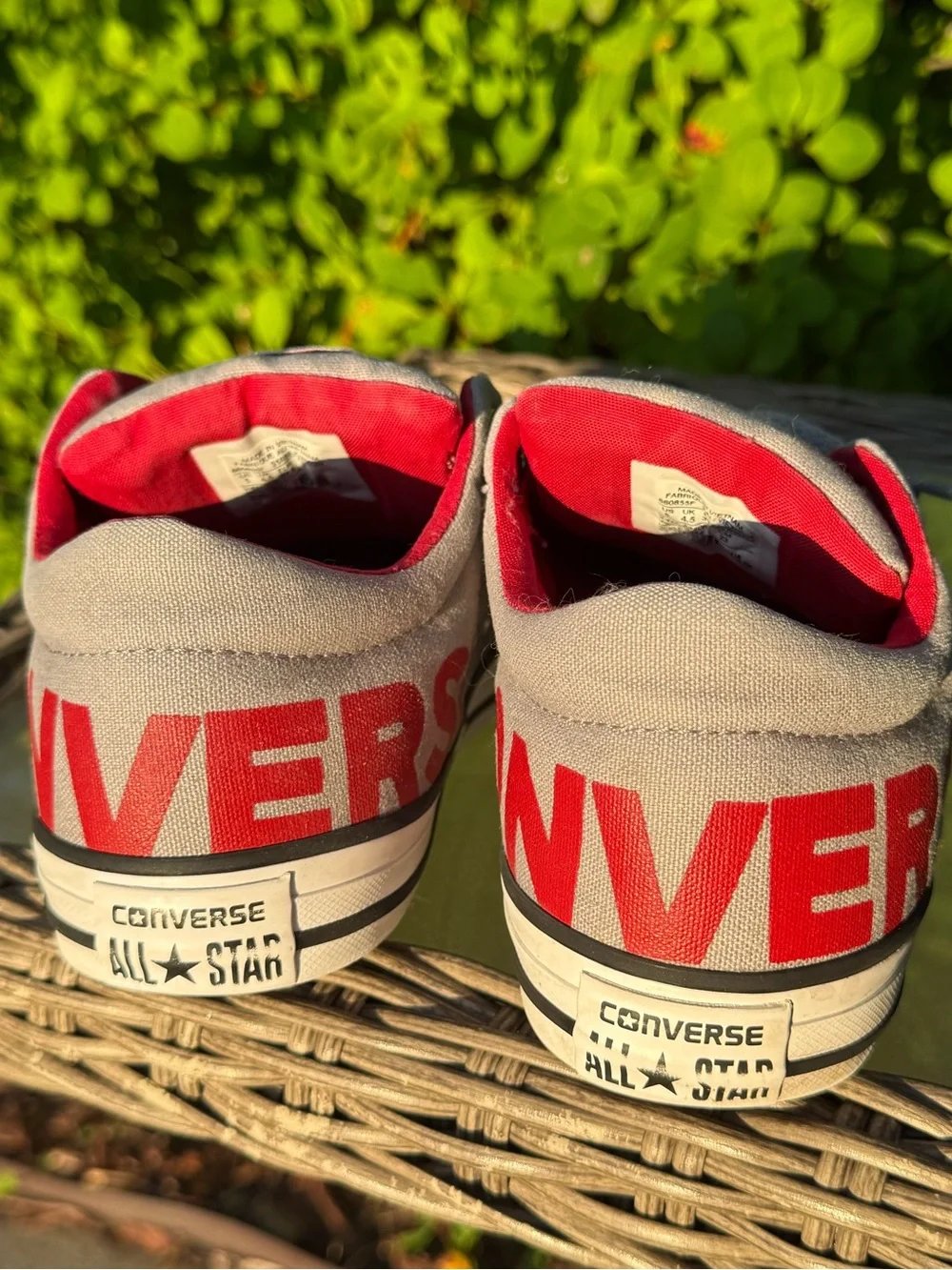 Converse Kids Low Top Canvas Sneakers - Slip In or Tie - Gray & Red - Size 5